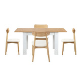 Oikiture 160cm Extendable Dining Table with 4x Dining Chairs PU Leather White - Rear View