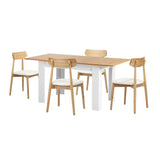 Oikiture 160cm Extendable Dining Table with 4x Dining Chairs PU Leather White - Close-Up Angle