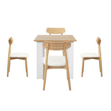 Oikiture 160cm Extendable Dining Table with 4x Dining Chairs PU Leather White - Front View