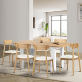 Oikiture 160cm Extendable Dining Table with 6x Dining Chairs PU Leather White - Side View