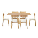 Oikiture 160cm Extendable Dining Table with 6x Dining Chairs PU Leather White
