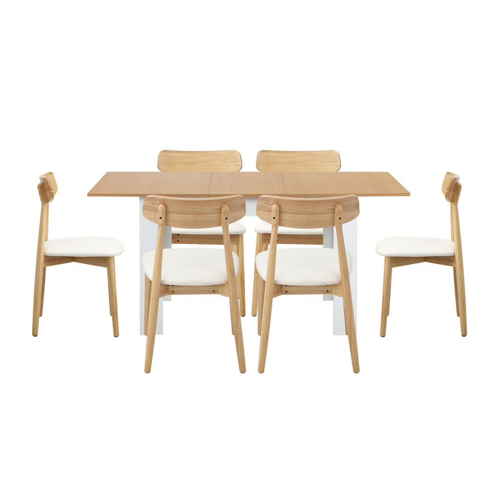 Oikiture 160cm Extendable Dining Table with 6x Dining Chairs PU Leather White