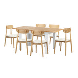 Oikiture 160cm Extendable Dining Table with 6x Dining Chairs PU Leather White - Front View
