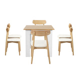 Oikiture 160cm Extendable Dining Table with 6x Dining Chairs PU Leather White - Low Angle