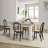 Oikiture 160cm Extendable Dining Table with 4PCS Crossback Chairs Black - Close-Up Angle