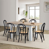 Oikiture 160cm Extendable Dining Table with 6PCS Crossback Chairs Black - Side View