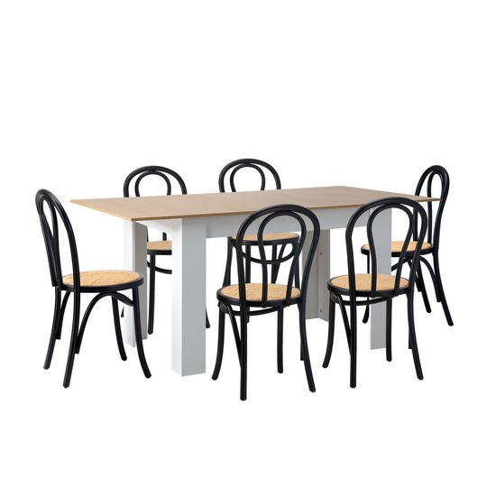 Oikiture 160cm Extendable Dining Table with 6PCS Crossback Chairs Black