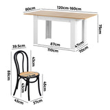 Oikiture 160cm Extendable Dining Table with 6PCS Crossback Chairs Black