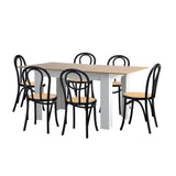 Oikiture 160cm Extendable Dining Table with 6PCS Crossback Chairs Black - Extra Image