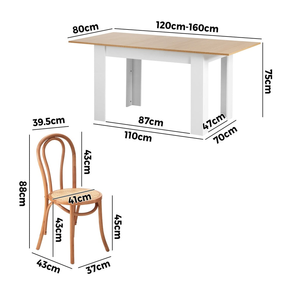 Oikiture 160cm Extendable Dining Table with 4PCS Crossback Chairs Natural