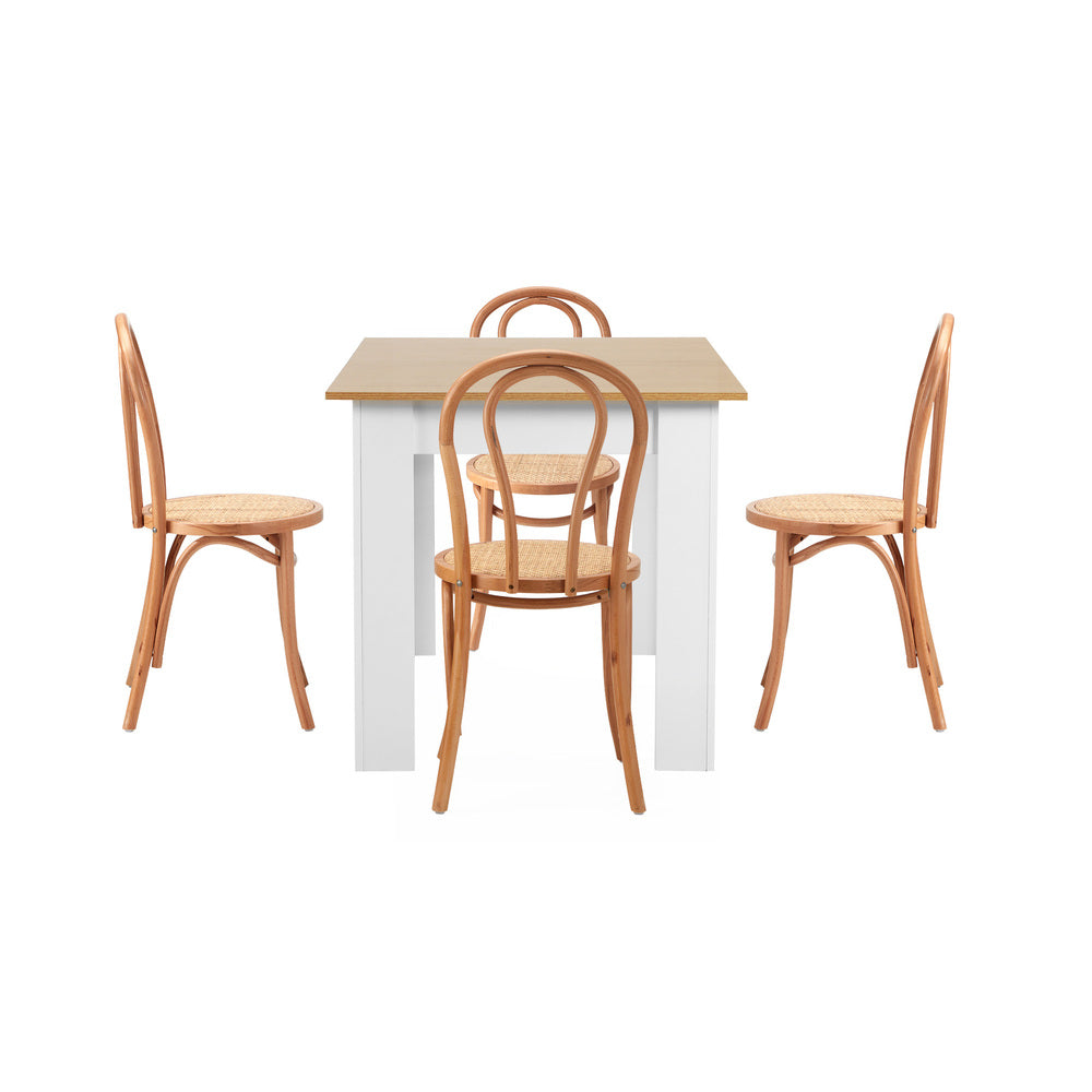 Oikiture 160cm Extendable Dining Table with 4PCS Crossback Chairs Natural