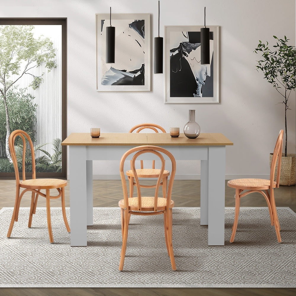 Oikiture 160cm Extendable Dining Table with 4PCS Crossback Chairs Natural