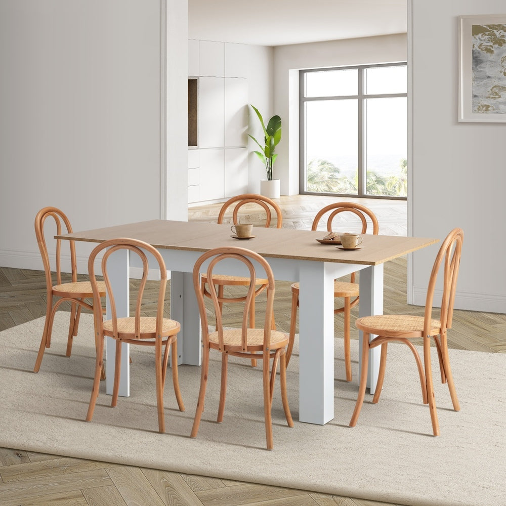 Oikiture 160cm Extendable Dining Table with 6PCS Crossback Chairs Natural