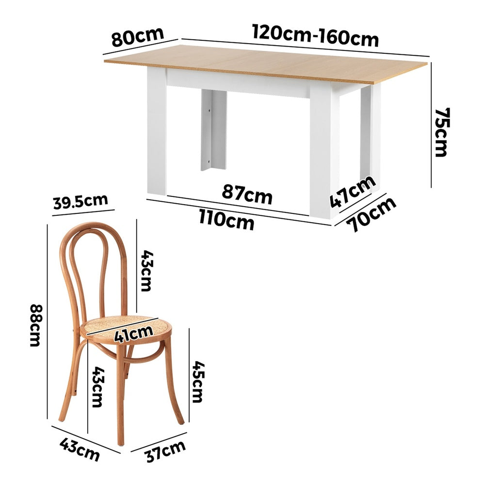 Oikiture 160cm Extendable Dining Table with 6PCS Crossback Chairs Natural