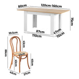 Oikiture 160cm Extendable Dining Table with 6PCS Crossback Chairs Natural