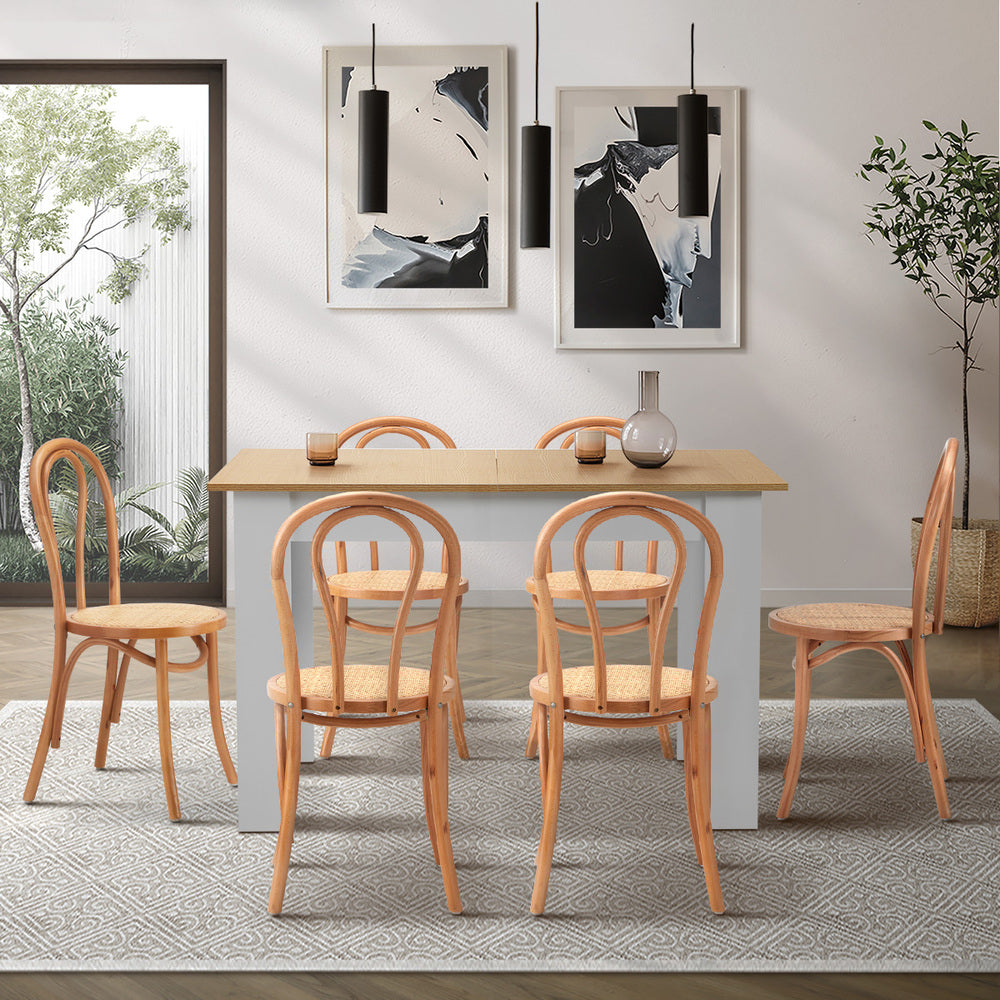 Oikiture 160cm Extendable Dining Table with 6PCS Crossback Chairs Natural