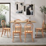 Oikiture 160cm Extendable Dining Table with 6PCS Crossback Chairs Natural