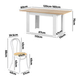 Oikiture 160cm Extendable Dining Table with 4PCS Crossback Chairs White - Front View