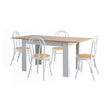 Oikiture 160cm Extendable Dining Table with 4PCS Crossback Chairs White - Side View
