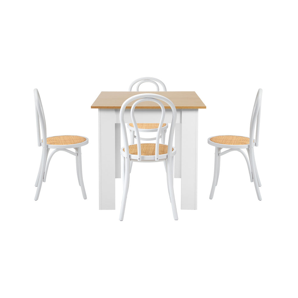 Oikiture 160cm Extendable Dining Table with 4PCS Crossback Chairs White
