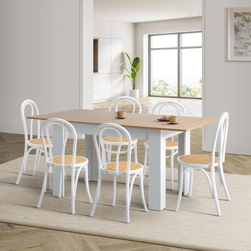Oikiture 160cm Extendable Dining Table with 6PCS Crossback Chairs White