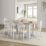 Oikiture 160cm Extendable Dining Table with 6PCS Crossback Chairs White