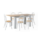 Oikiture 160cm Extendable Dining Table with 6PCS Crossback Chairs White