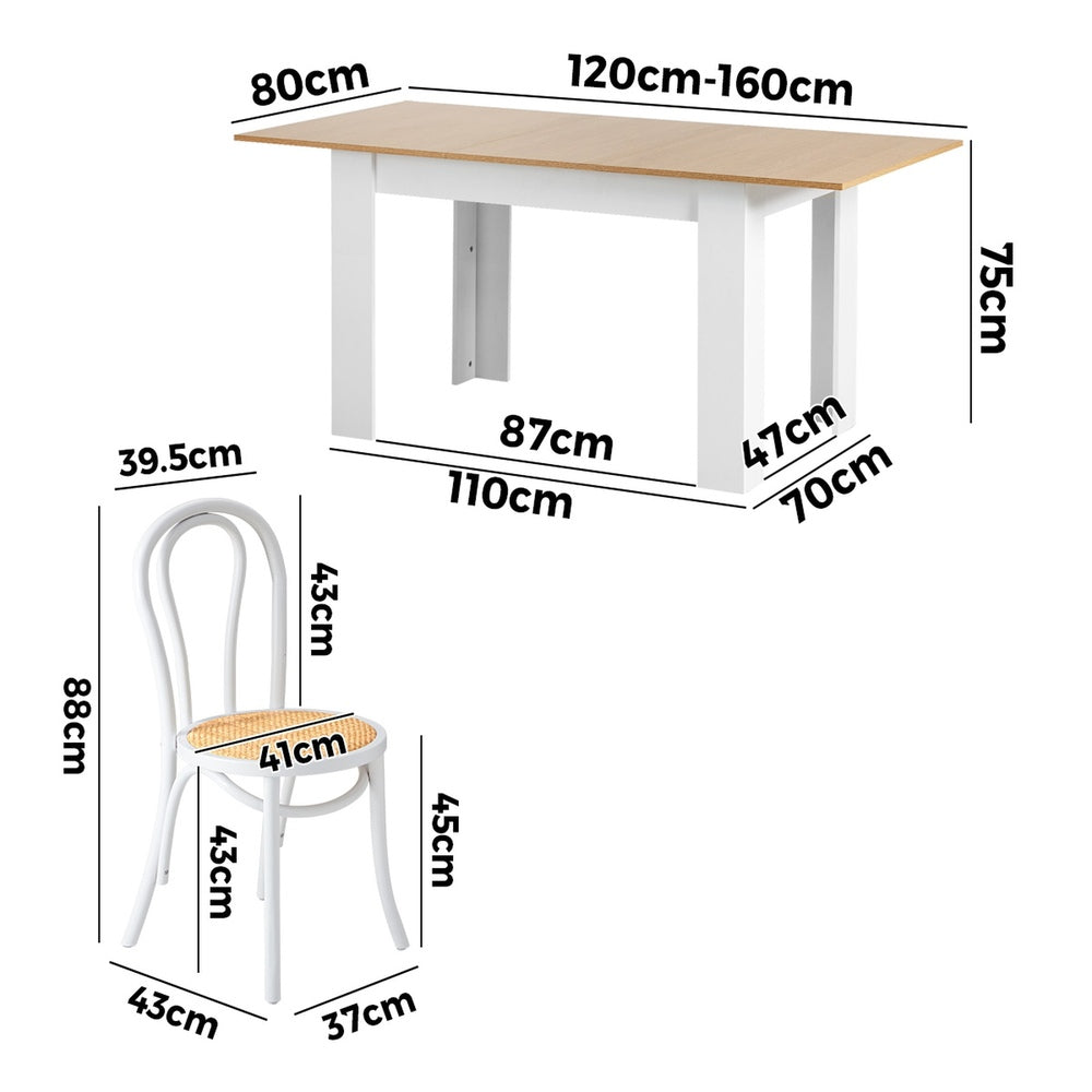 Oikiture 160cm Extendable Dining Table with 6PCS Crossback Chairs White