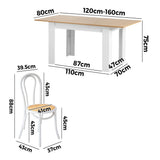 Oikiture 160cm Extendable Dining Table with 6PCS Crossback Chairs White