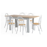 Oikiture 160cm Extendable Dining Table with 6PCS Crossback Chairs White