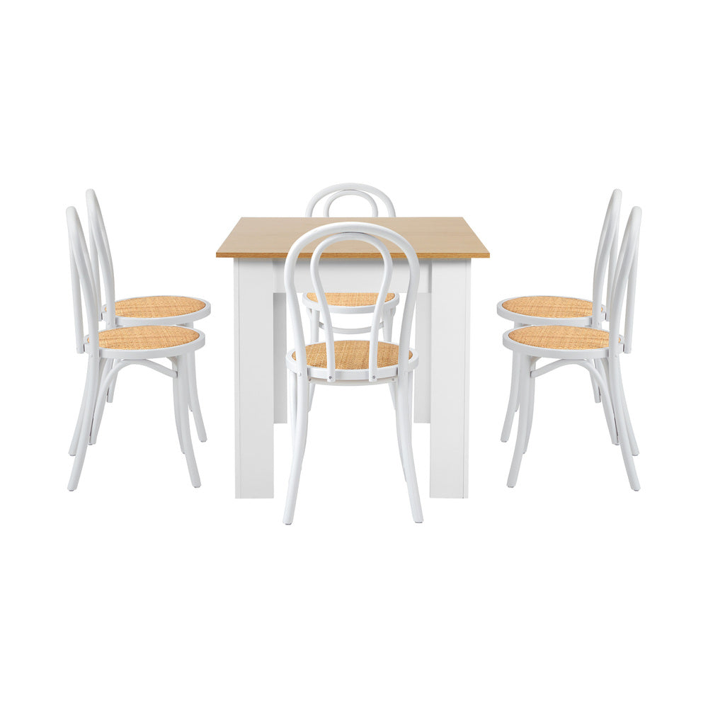 Oikiture 160cm Extendable Dining Table with 6PCS Crossback Chairs White