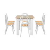 Oikiture 160cm Extendable Dining Table with 6PCS Crossback Chairs White - Front View
