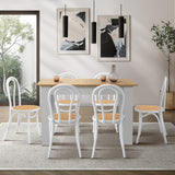Oikiture 160cm Extendable Dining Table with 6PCS Crossback Chairs White - 45-Degree Angle