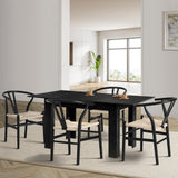 Oikiture 160cm Extendable Dining Table with 4x Hans Wegner Dining Chairs Black - Top-Down View