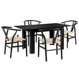 Oikiture 160cm Extendable Dining Table with 4x Hans Wegner Dining Chairs Black - Extra Image