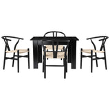 Oikiture 160cm Extendable Dining Table with 4x Hans Wegner Dining Chairs Black - Side View