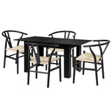 Oikiture 160cm Extendable Dining Table with 4x Hans Wegner Dining Chairs Black