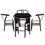 Oikiture 160cm Extendable Dining Table with 4x Hans Wegner Dining Chairs Black - Low Angle