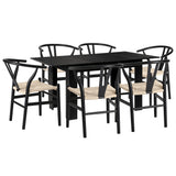 Oikiture 160cm Extendable Dining Table with 6x Hans Wegner Dining Chairs Black