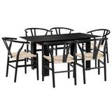 Oikiture 160cm Extendable Dining Table with 6x Hans Wegner Dining Chairs Black - Extra Image