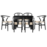 Oikiture 160cm Extendable Dining Table with 6x Hans Wegner Dining Chairs Black