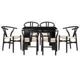Oikiture 160cm Extendable Dining Table with 6x Hans Wegner Dining Chairs Black - Top-Down View