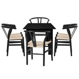 Oikiture 160cm Extendable Dining Table with 6x Hans Wegner Dining Chairs Black