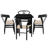 Oikiture 160cm Extendable Dining Table with 6x Hans Wegner Dining Chairs Black - Low Angle