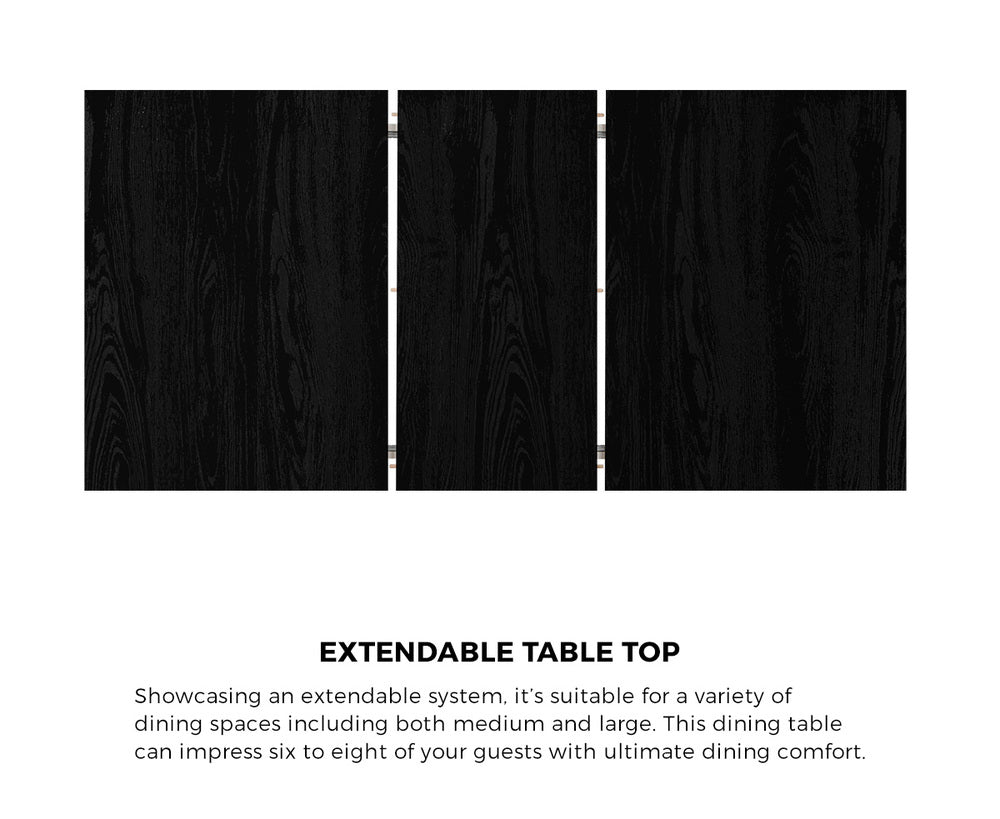 Oikiture 160cm Extendable Dining Table with 6x Hans Wegner Dining Chairs Black