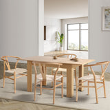 Oikiture 160cm Extendable Dining Table with 4x Hans Wegner Dining Chairs Natural - Top-Down View