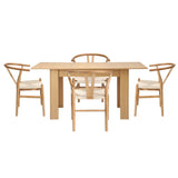 Oikiture 160cm Extendable Dining Table with 4x Hans Wegner Dining Chairs Natural - Side View