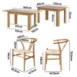 Oikiture 160cm Extendable Dining Table with 4x Hans Wegner Dining Chairs Natural - Extra Image