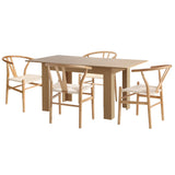 Oikiture 160cm Extendable Dining Table with 4x Hans Wegner Dining Chairs Natural - Rear View