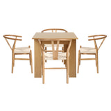 Oikiture 160cm Extendable Dining Table with 4x Hans Wegner Dining Chairs Natural